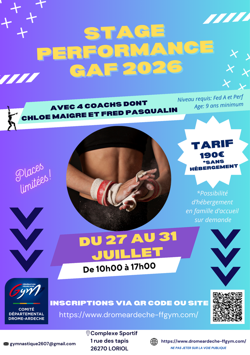 Ouverture des inscriptions pour le Stage Perf GAF de cet été 2026